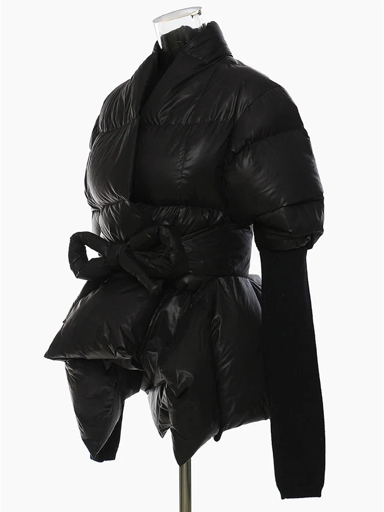 Lite Cotton Padded Jacket with Extra Long Sleeves - Black