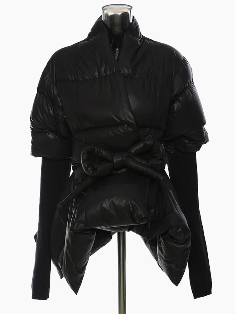 Lite Cotton Padded Jacket with Extra Long Sleeves - Black