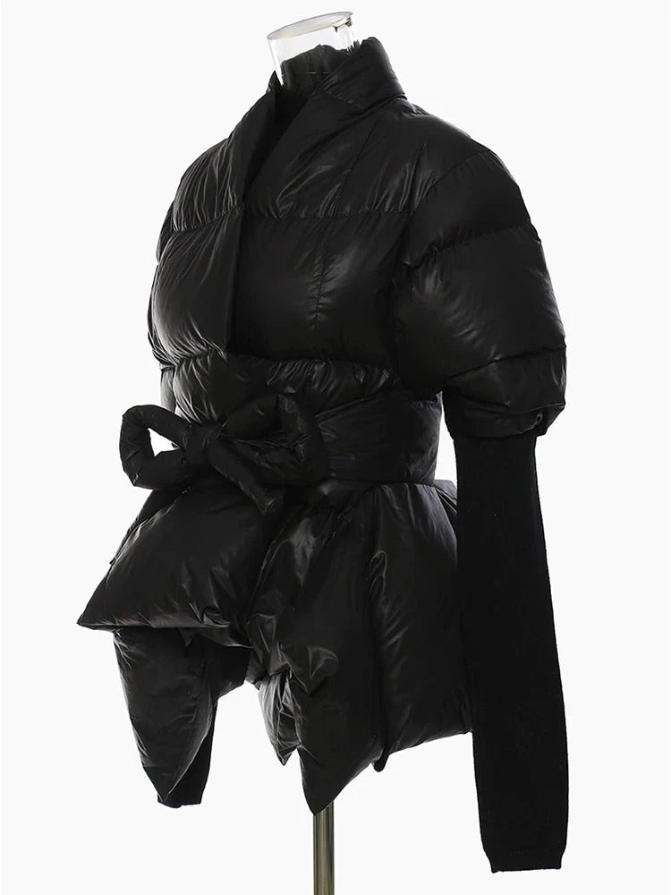 Lite Cotton Padded Jacket with Extra Long Sleeves - Black