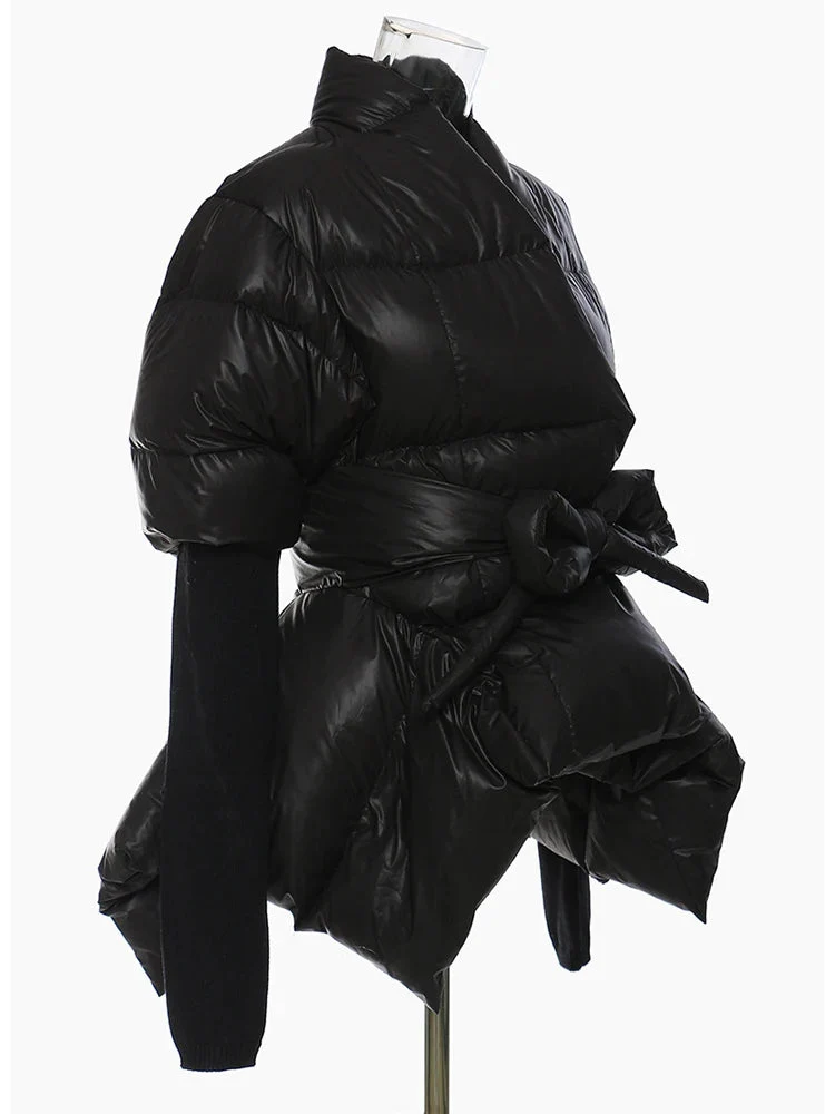 Lite Cotton Padded Jacket with Extra Long Sleeves - Black