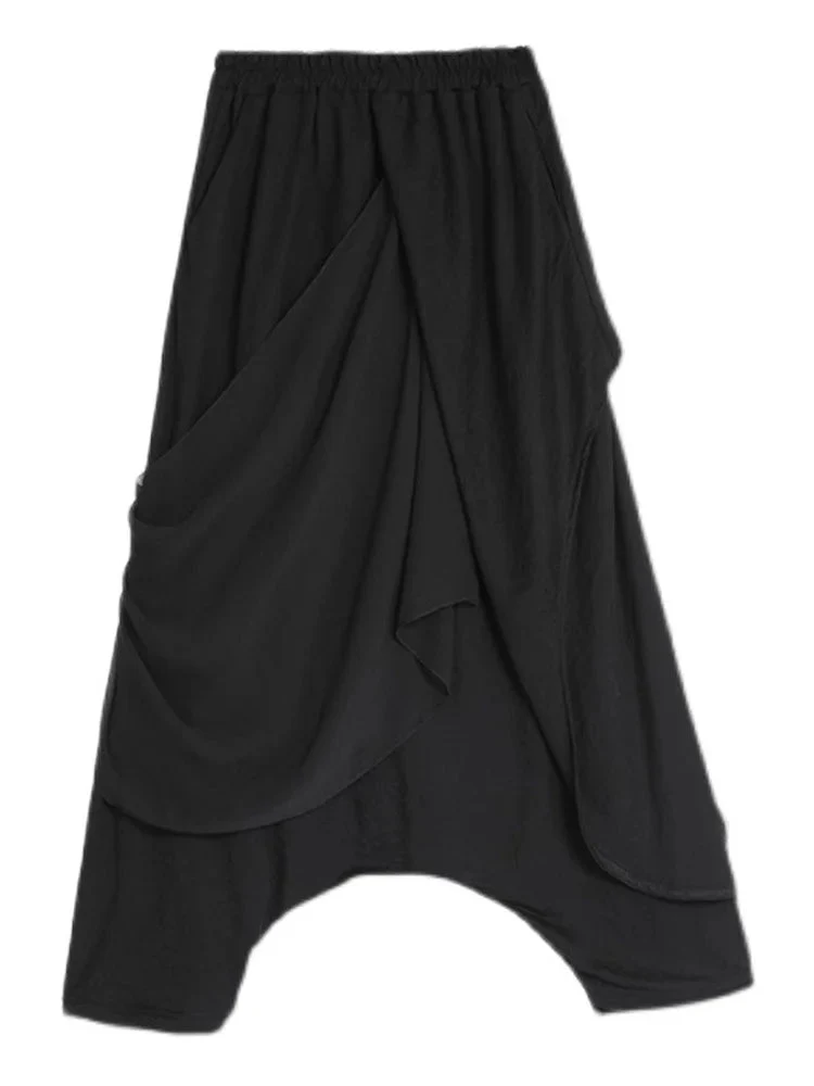 Stylish Deep Harem Capri Pants with Unique Overlay Design