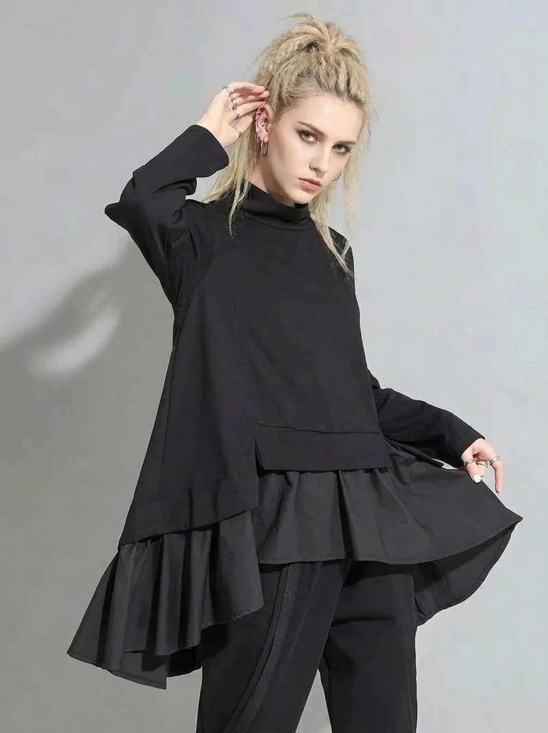 Emignute Asymmetrical Ruffled Sweatshirt