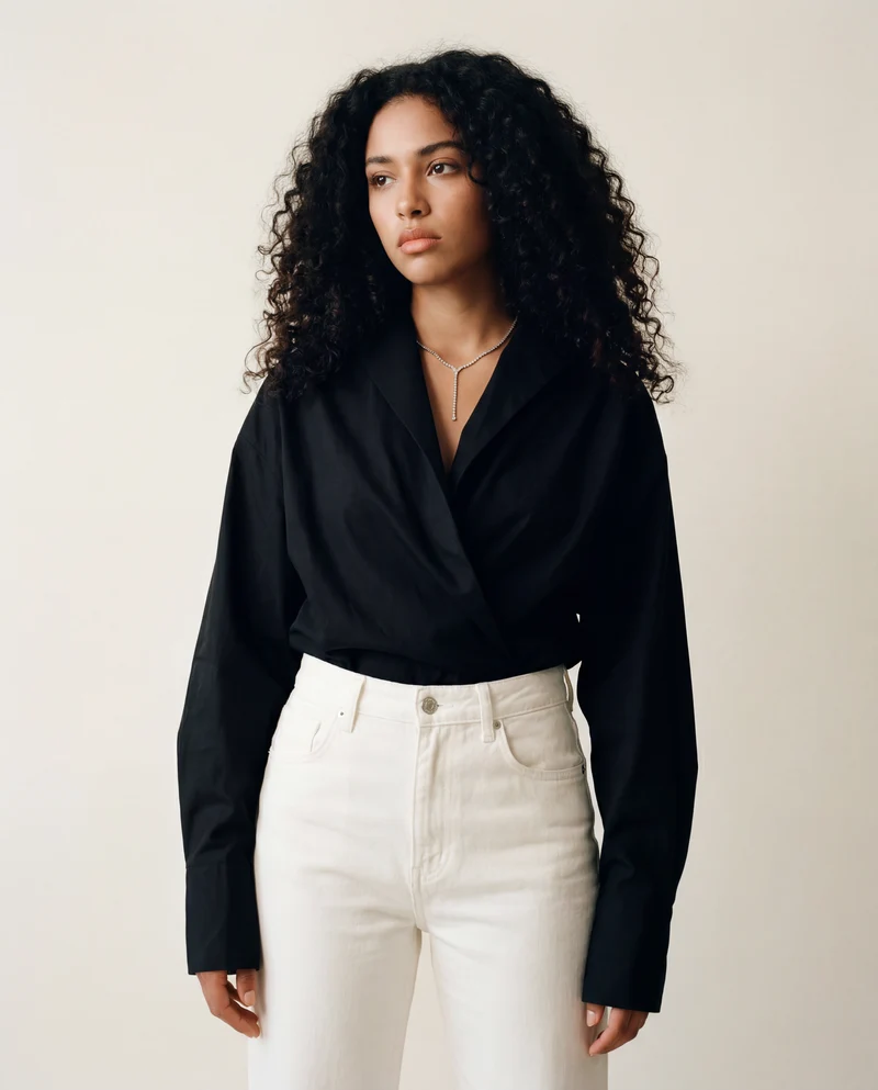 Jazz Up Cropped Black Shirt Blouse