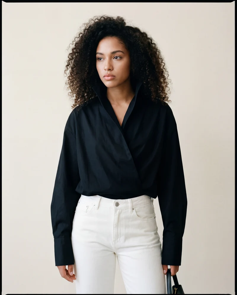 Jazz Up Cropped Black Shirt Blouse