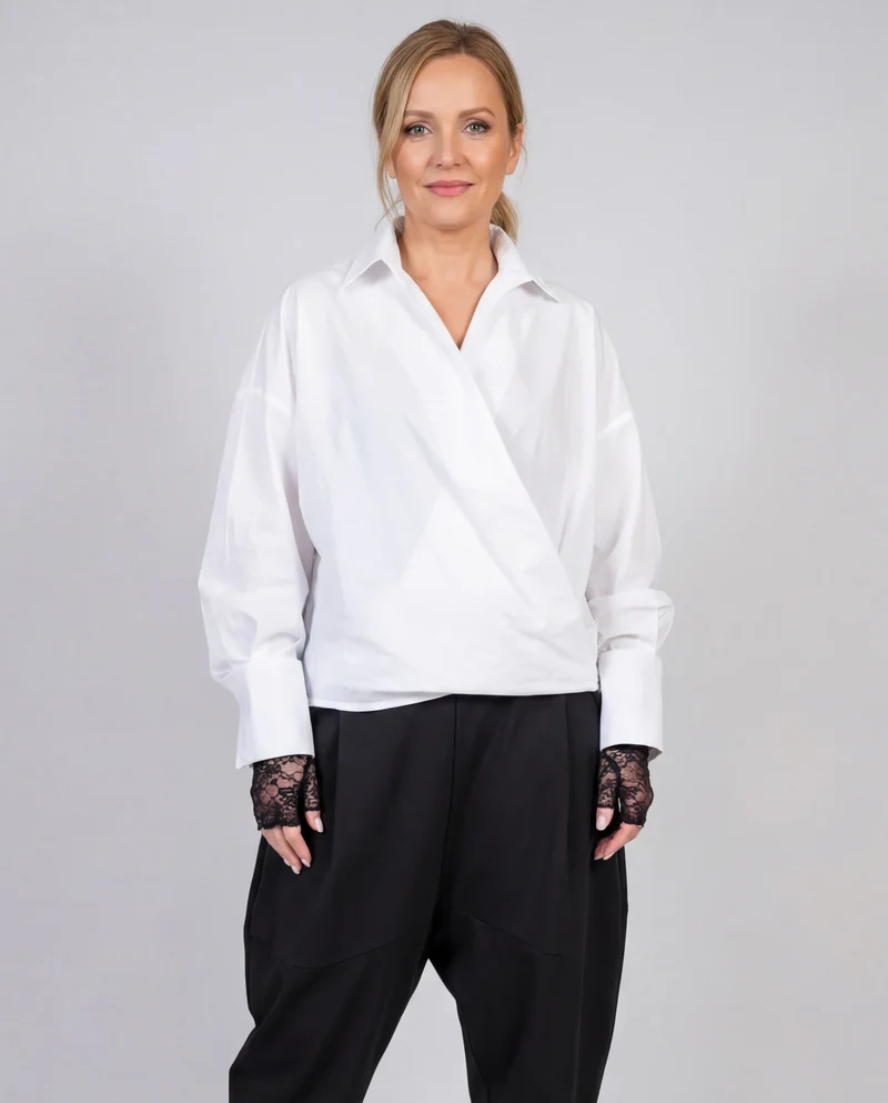 Jazz Up Cropped White Shirt-Blouse
