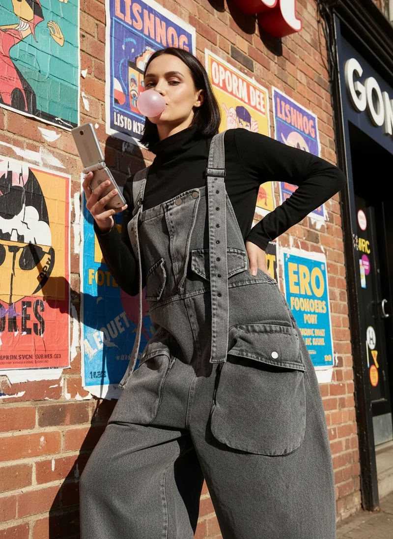 Street Punk Style Oversized Fit Vintage Denim Overalls