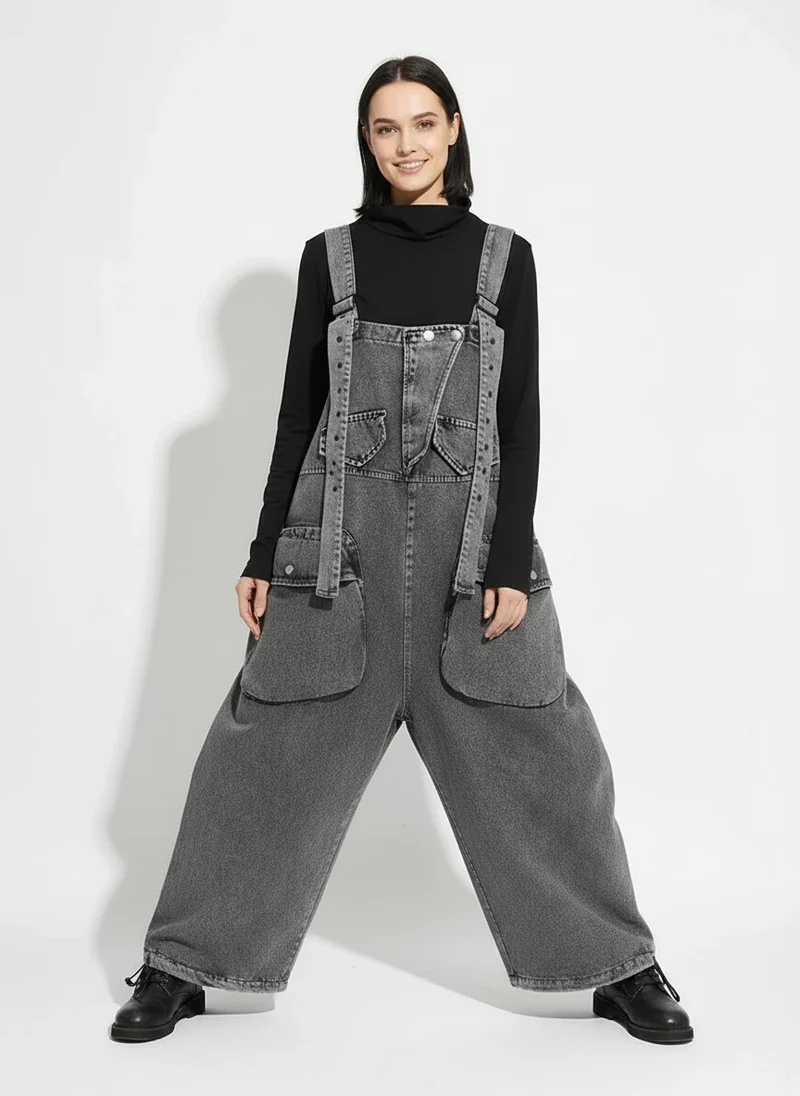 Street Punk Style Oversized Fit Vintage Denim Overalls