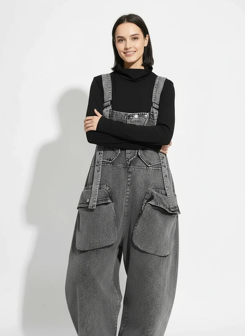 Street Punk Style Oversized Fit Vintage Denim Overalls