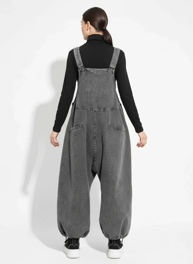 Street Punk Style Oversized Fit Vintage Denim Overalls