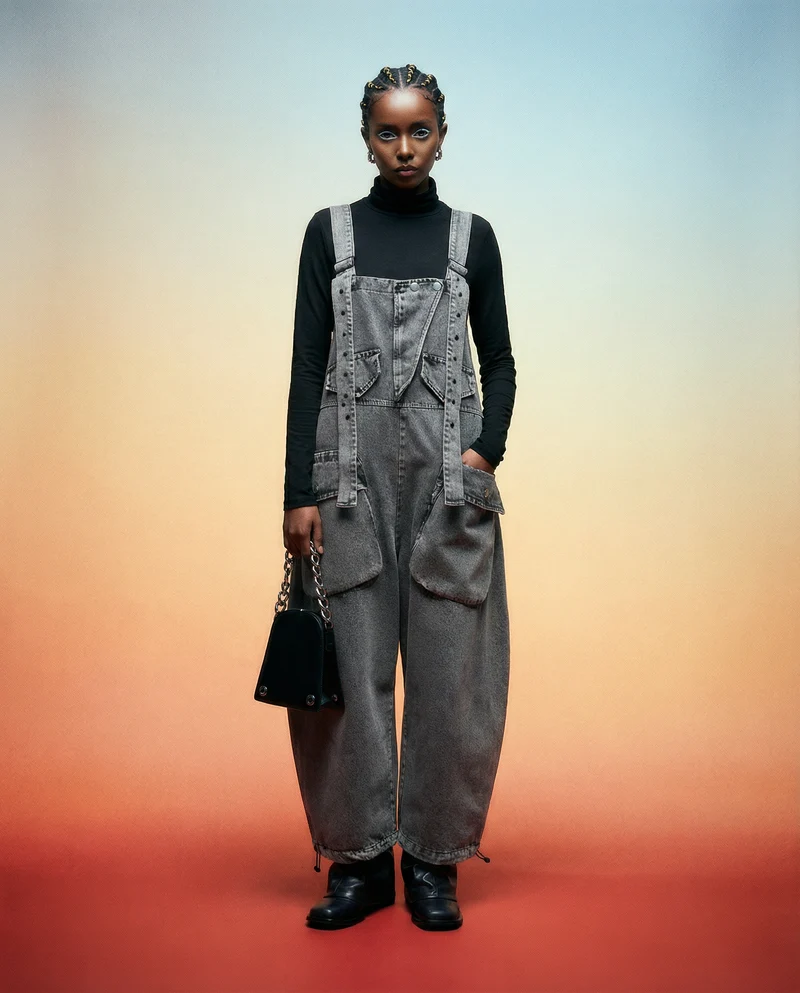 Street Punk Style Oversized Fit Vintage Denim Overalls