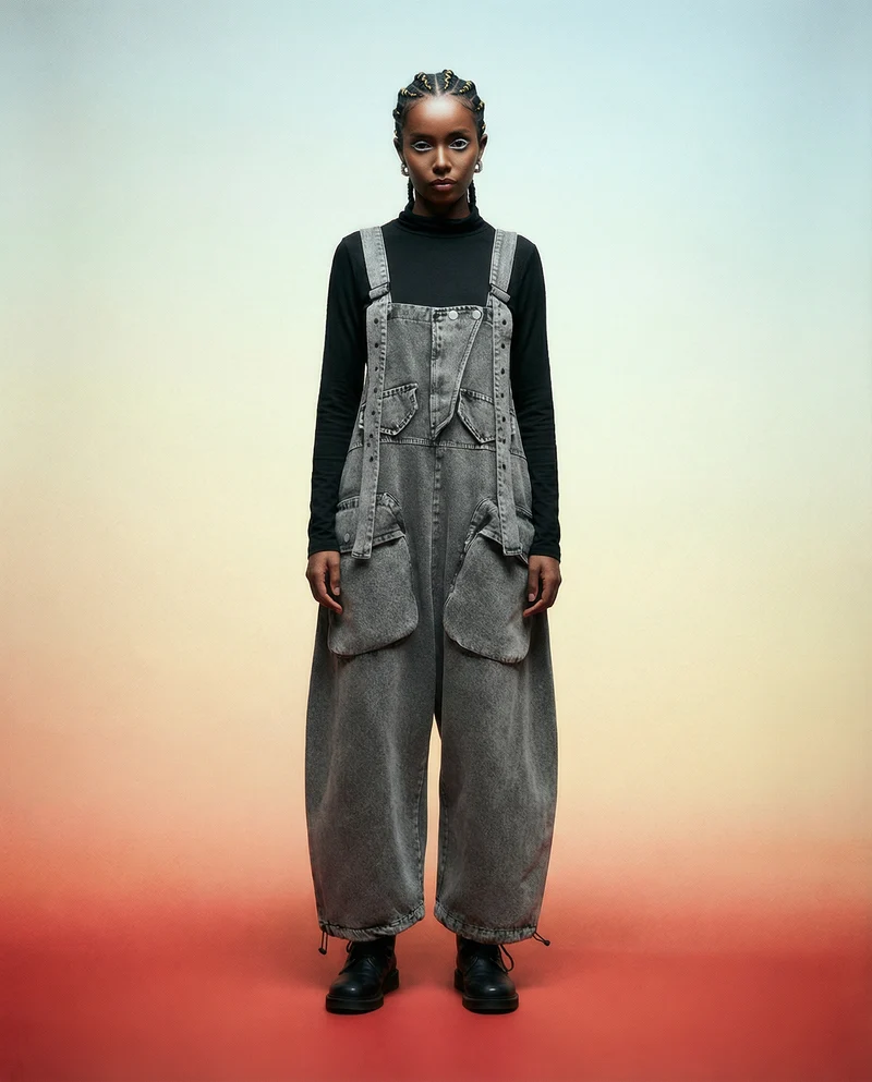 Street Punk Style Oversized Fit Vintage Denim Overalls