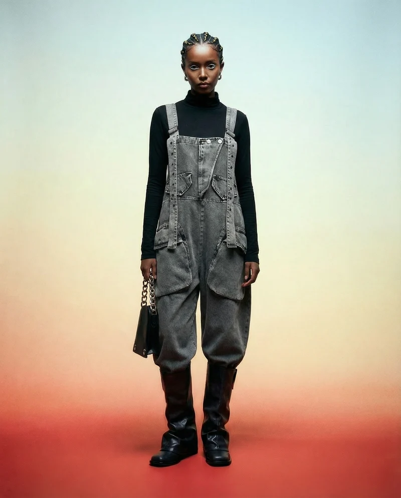 Street Punk Style Oversized Fit Vintage Denim Overalls