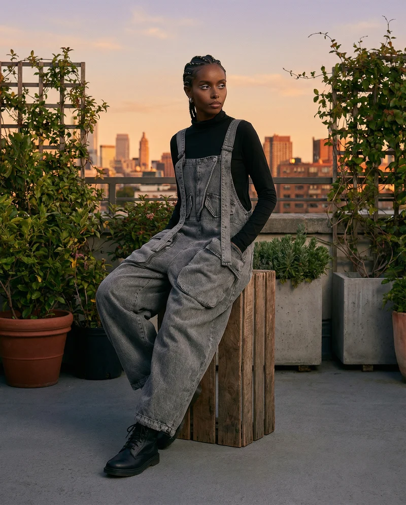 Street Punk Style Oversized Fit Vintage Denim Overalls