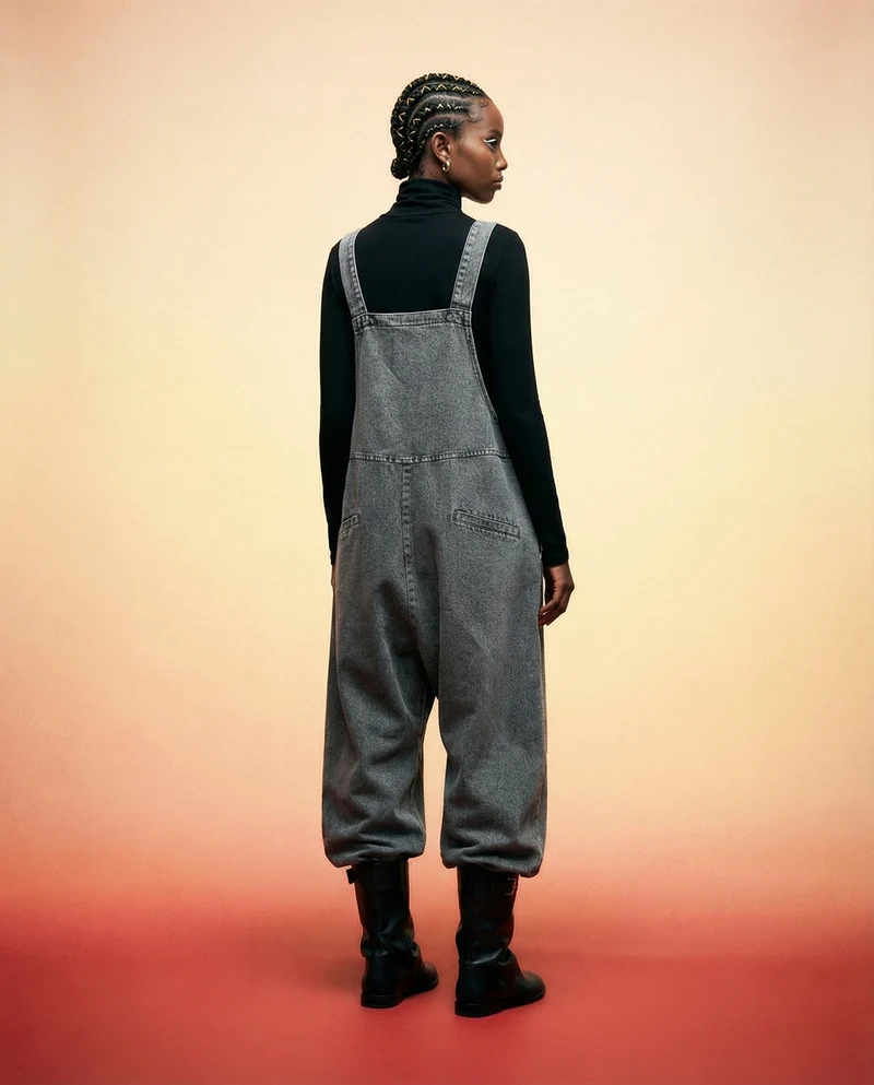 Street Punk Style Oversized Fit Vintage Denim Overalls