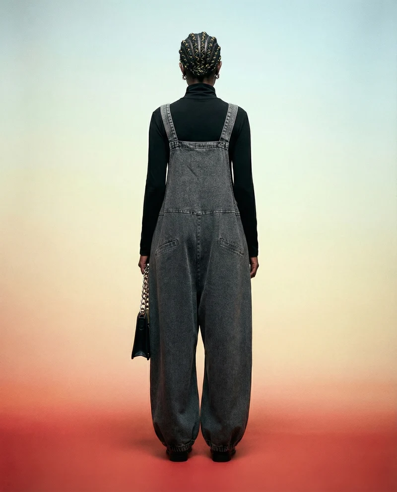 Street Punk Style Oversized Fit Vintage Denim Overalls