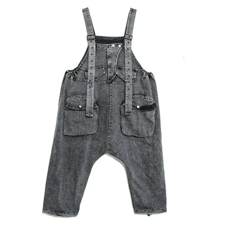 Street Punk Style Oversized Fit Vintage Denim Overalls