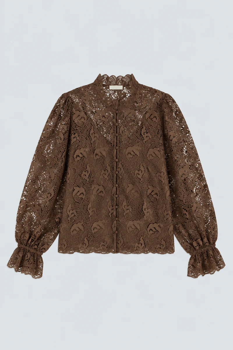 Blouse en dentelle à col montant Look