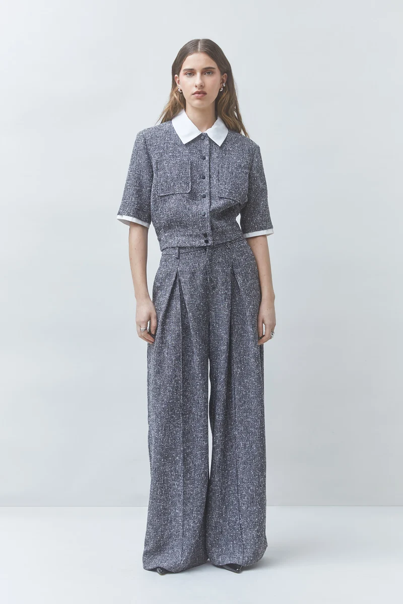 Veste courte scintillante à col chemisier Lino
