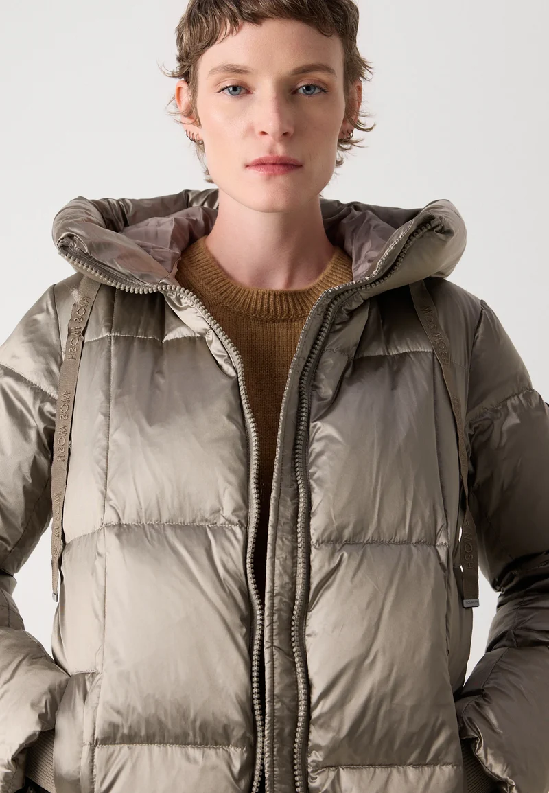 Manteau long en duvet fini métallique Nova