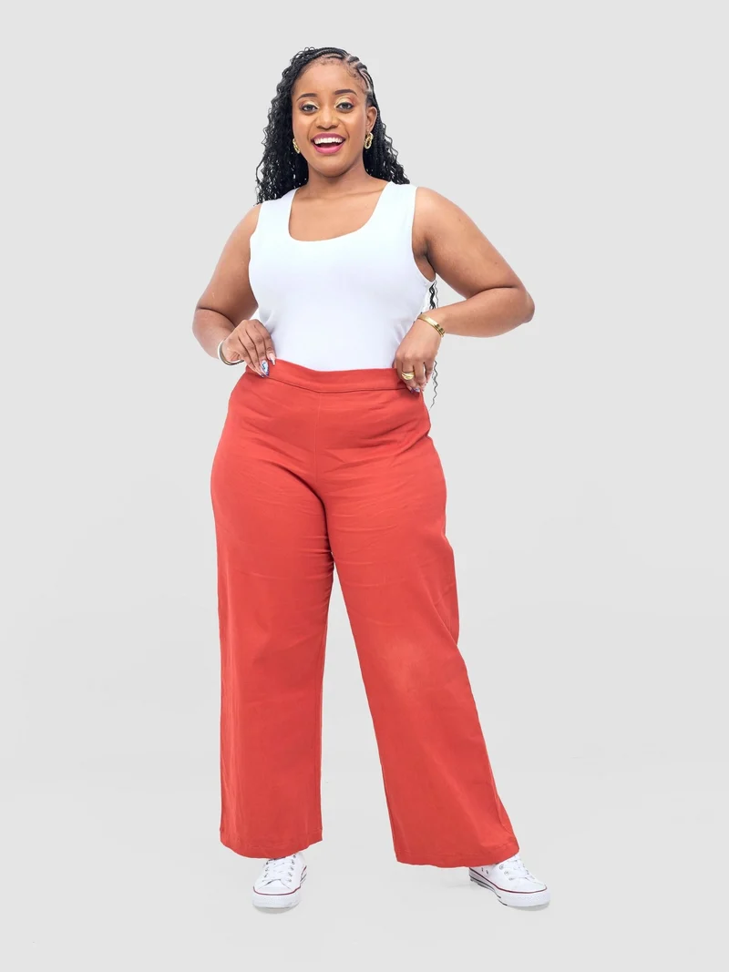 Safari by Vivo Tiwa Wide Leg Pants in Linen - Coral