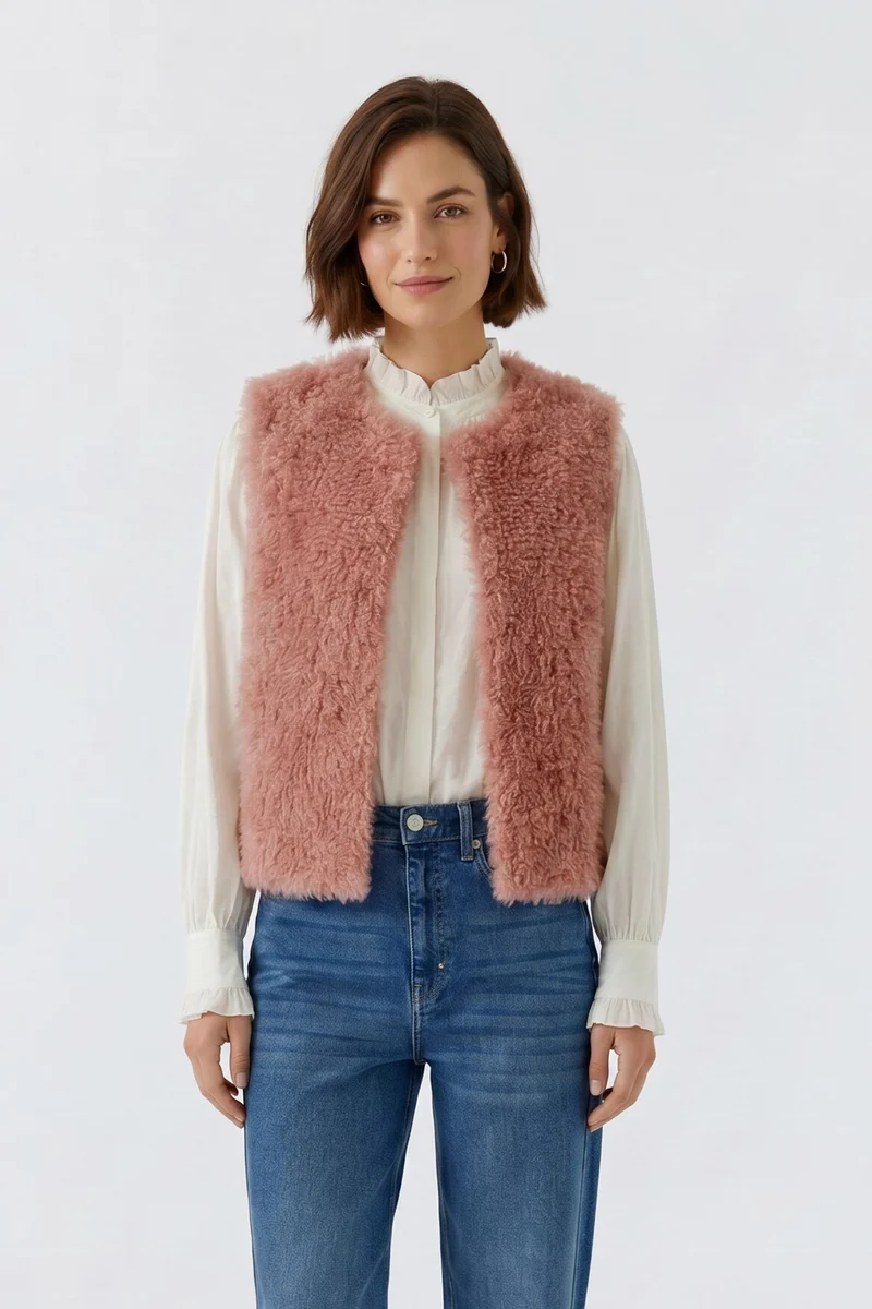 Veste courte sans manches à texture bouclée