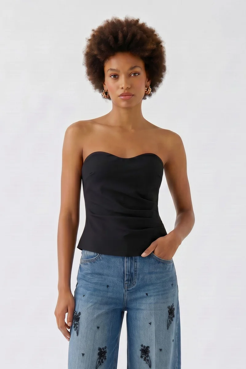 Haut bustier drapé à encolure cœur