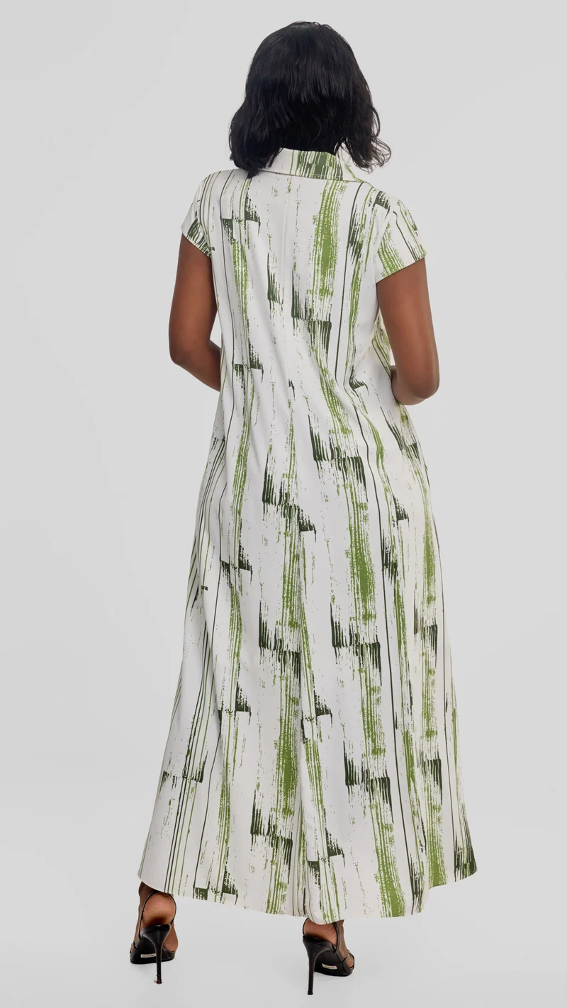 Vivo Zuri Cap Sleeve Maxi Dress in Crepe - Dark Green / Green Siolo Print