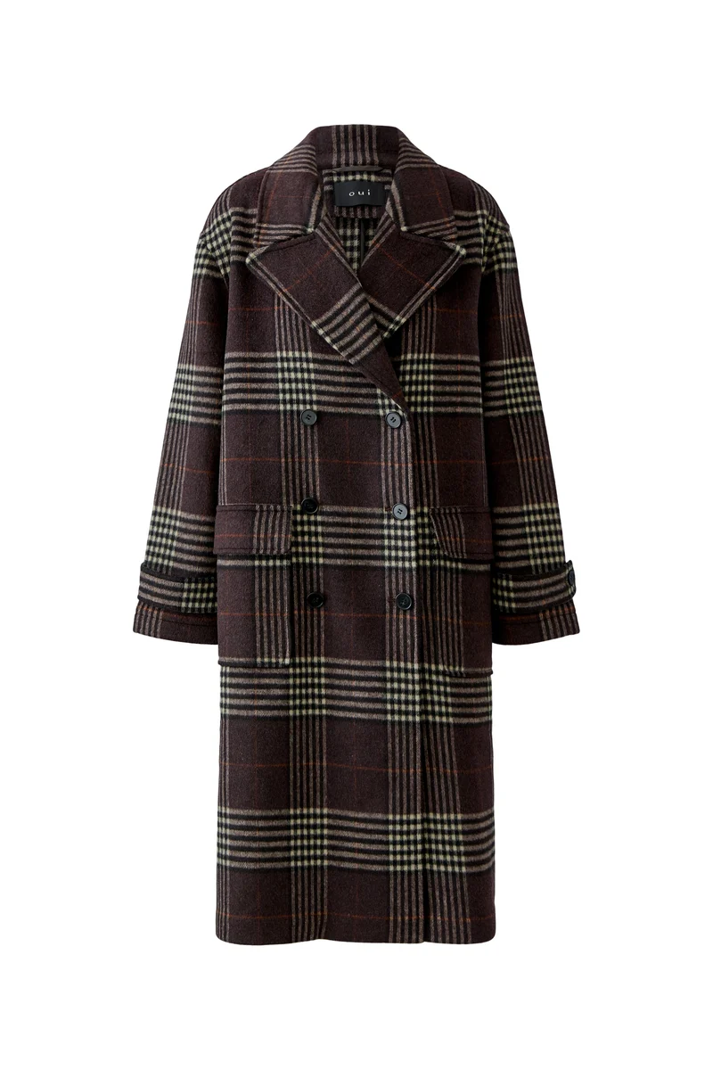 Manteau long à carreaux et boutonnage croisé