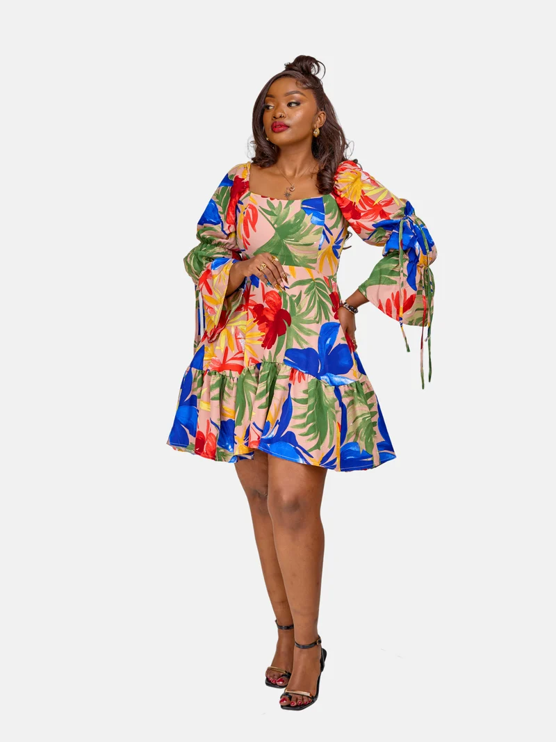 Linda Skater Dress - Blue / Red / Green Floral