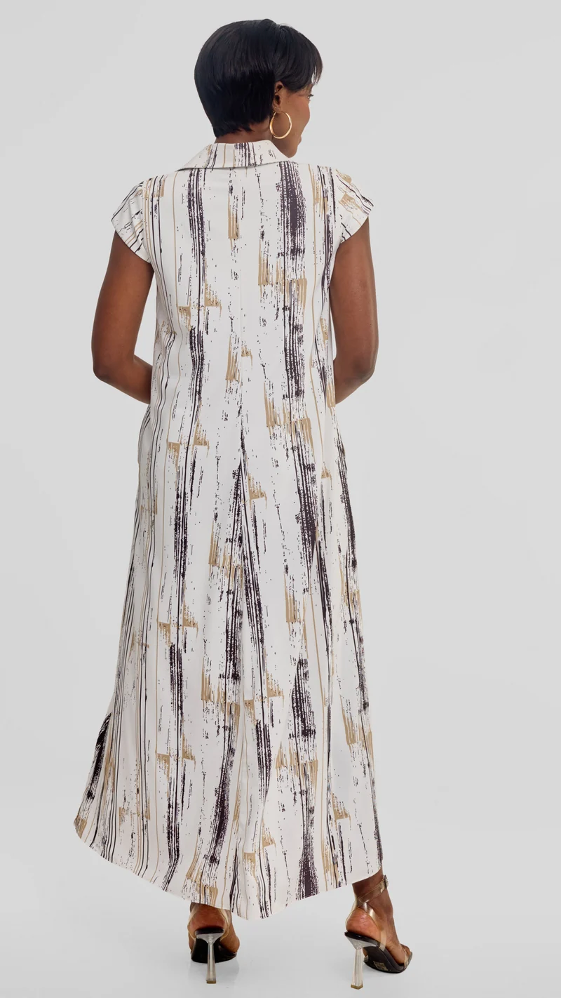 Vivo Zuri Cap Sleeve Maxi Dress in Crepe - Taupe / Brown Siolo Print