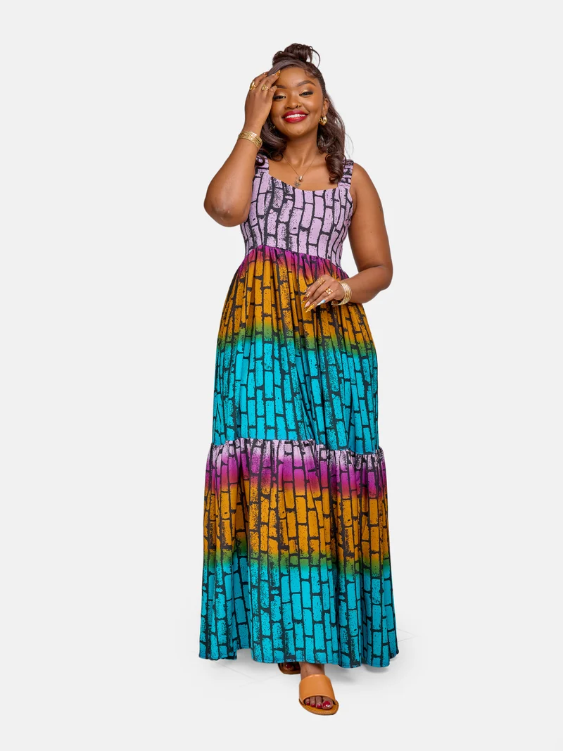 Nairobi Maxi Dress - Lavender / Turquoise / Mustard