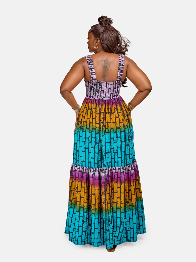 Nairobi Maxi Dress - Lavender / Turquoise / Mustard