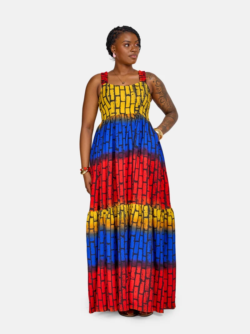 Nairobi Maxi Dress - Yellow / Navy / Red