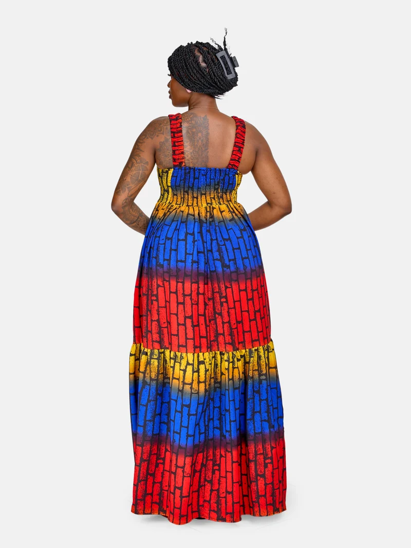 Nairobi Maxi Dress - Yellow / Navy / Red