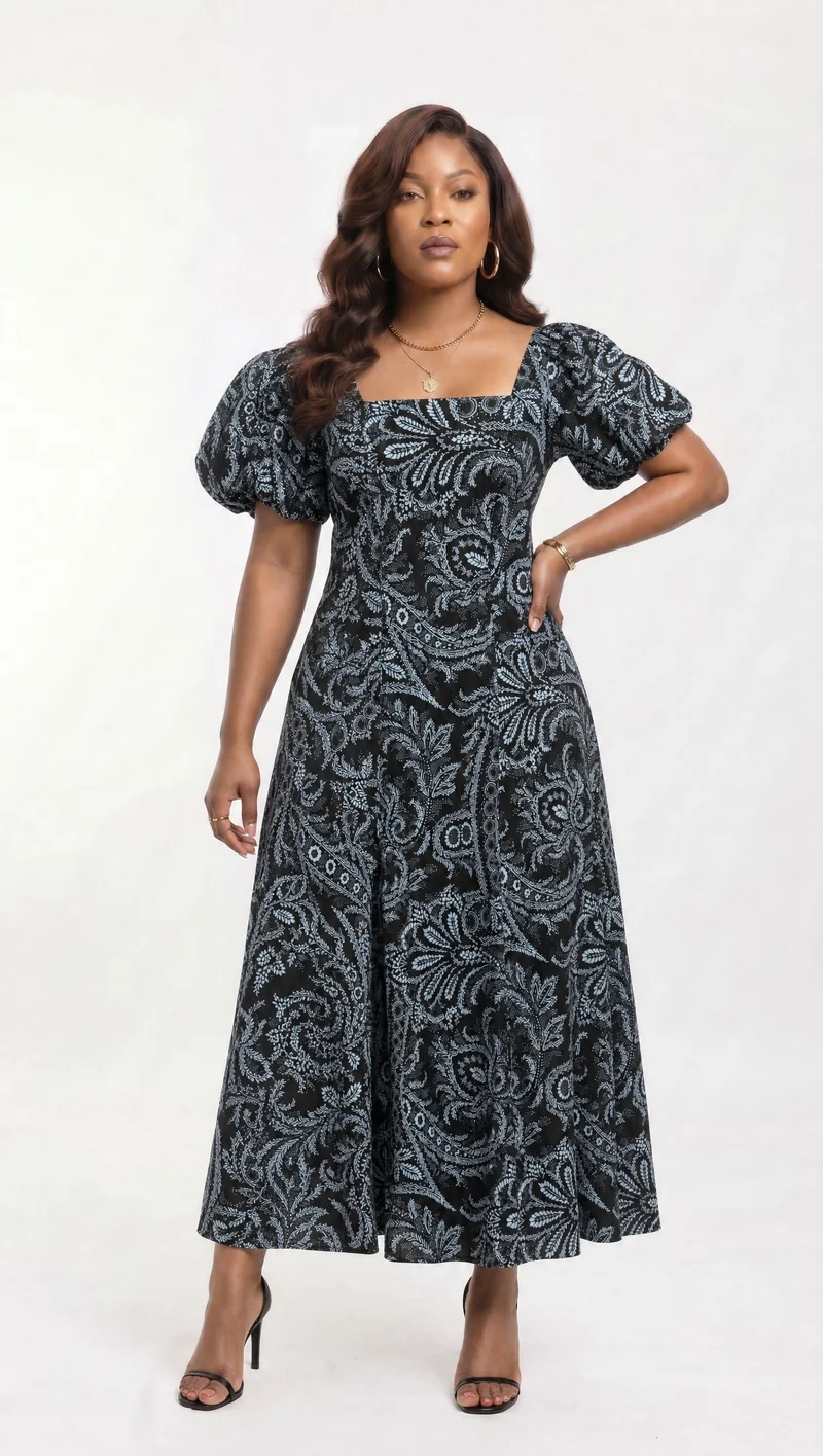 Vivo Puff Sleeeve A-Line Dress in Kitenge -Swali Print