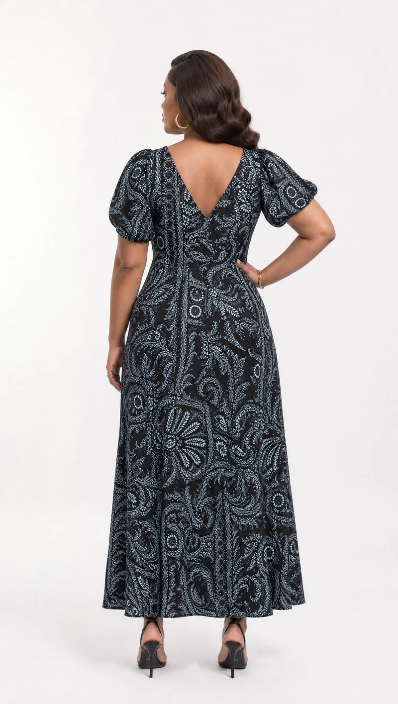 Vivo Puff Sleeeve A-Line Dress in Kitenge -Swali Print