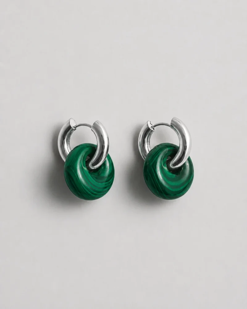 Boucles d'oreilles anneaux Malachite