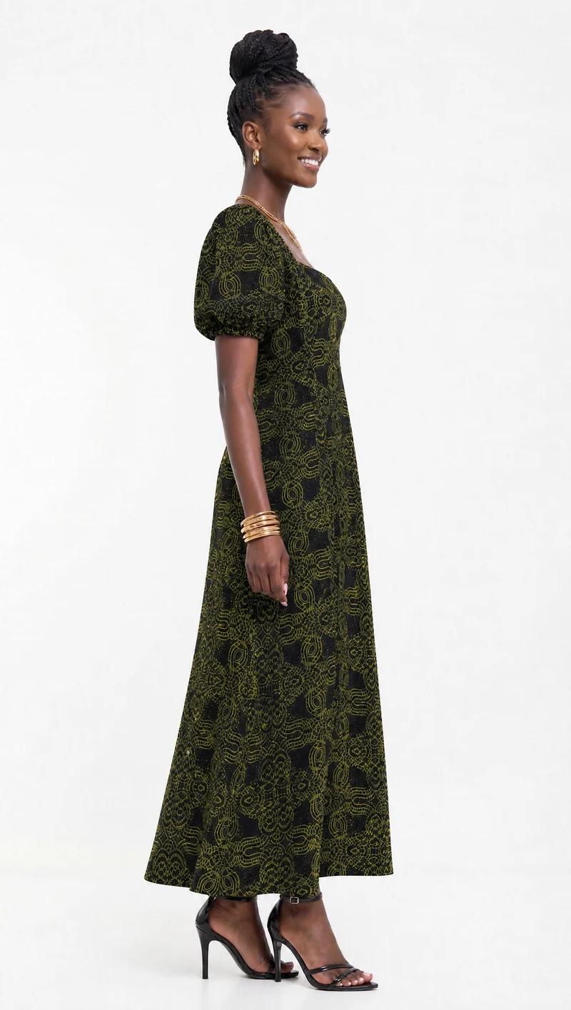 Vivo Puff Sleeeve A-Line Dress in Kitenge - Pili Print