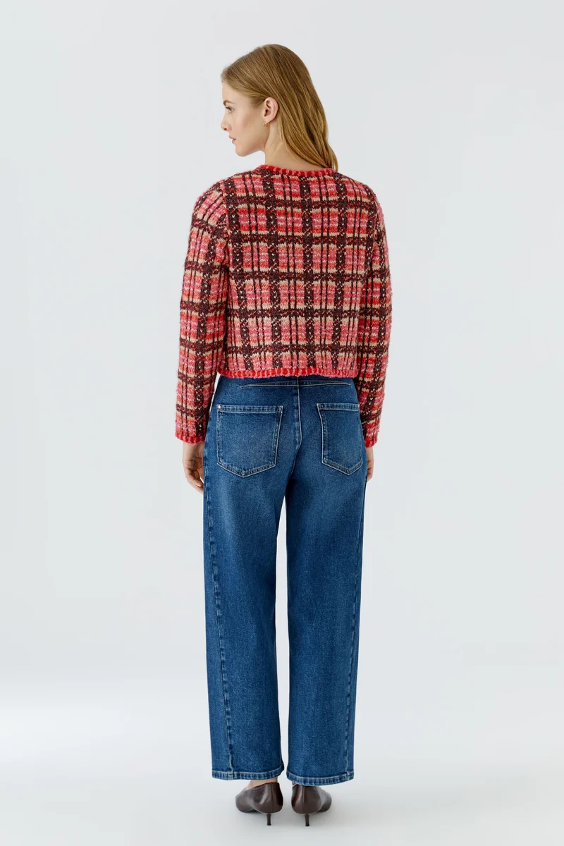 Veste courte à carreaux et bordures texturées