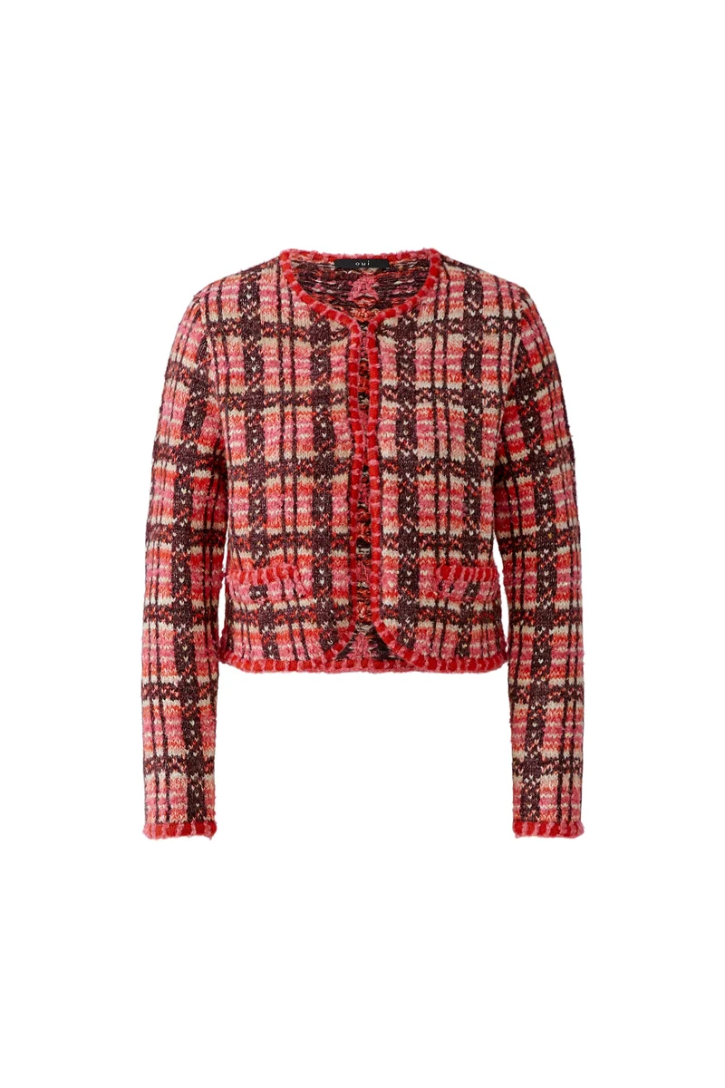Veste courte à carreaux et bordures texturées
