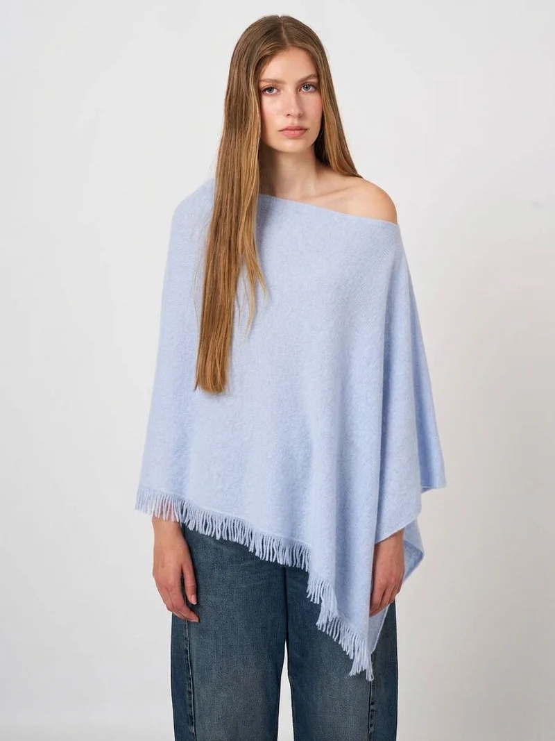 Poncho asymétrique en cachemire biologique à franges