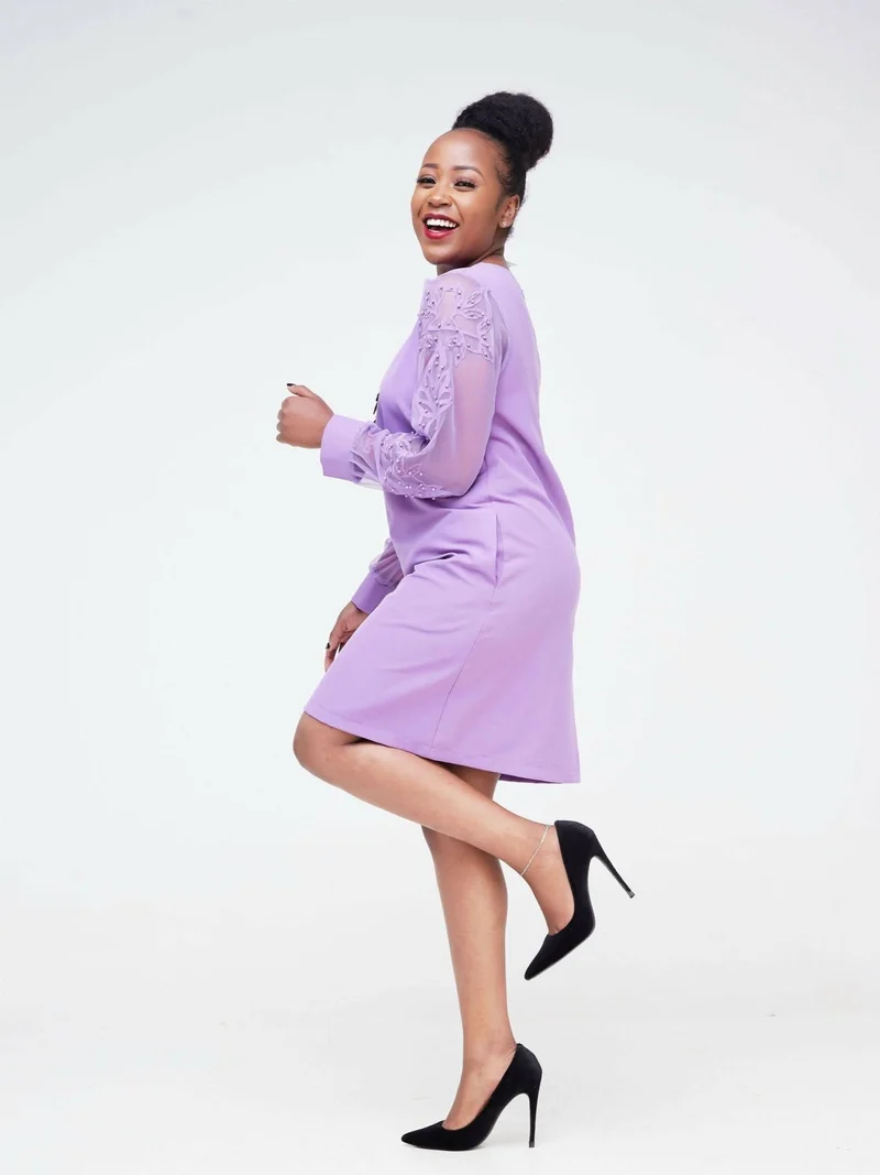 The Fashion Frenzy Shift Dress With Lace- Purple