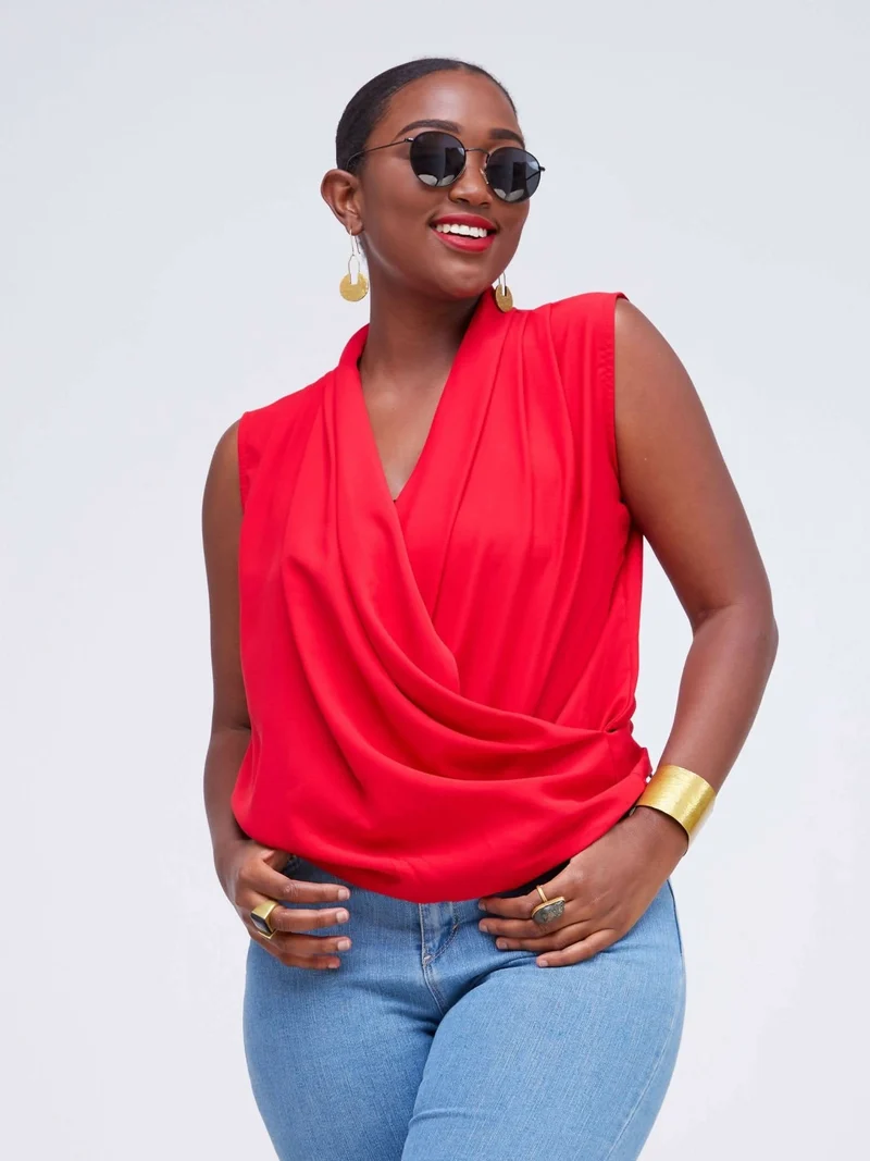 The Fashion Frenzy V-Neck Blouse - Red