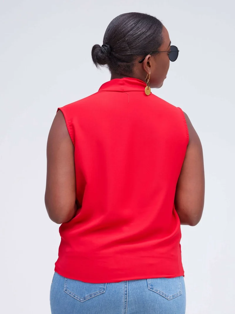 The Fashion Frenzy V-Neck Blouse - Red