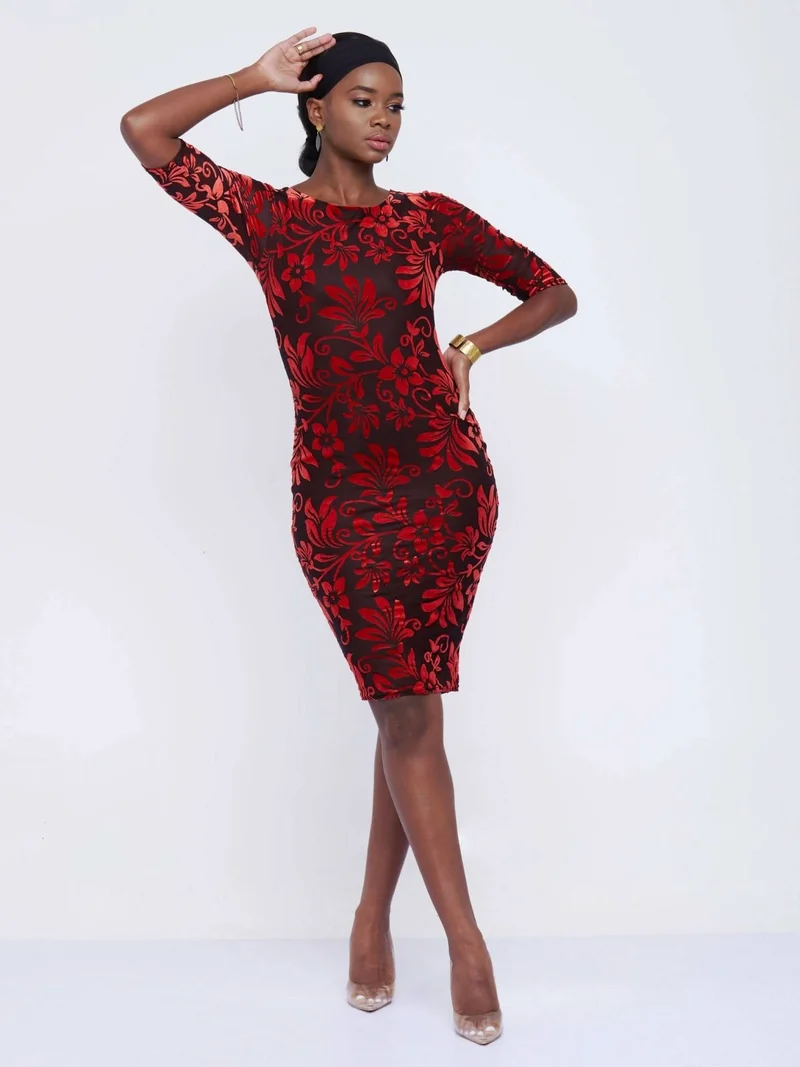 The Fashion Frenzy Velvet Bodycon - Red