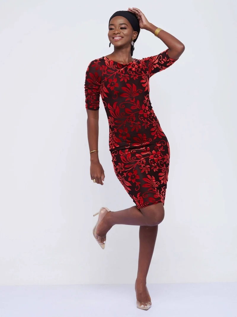 The Fashion Frenzy Velvet Bodycon - Red