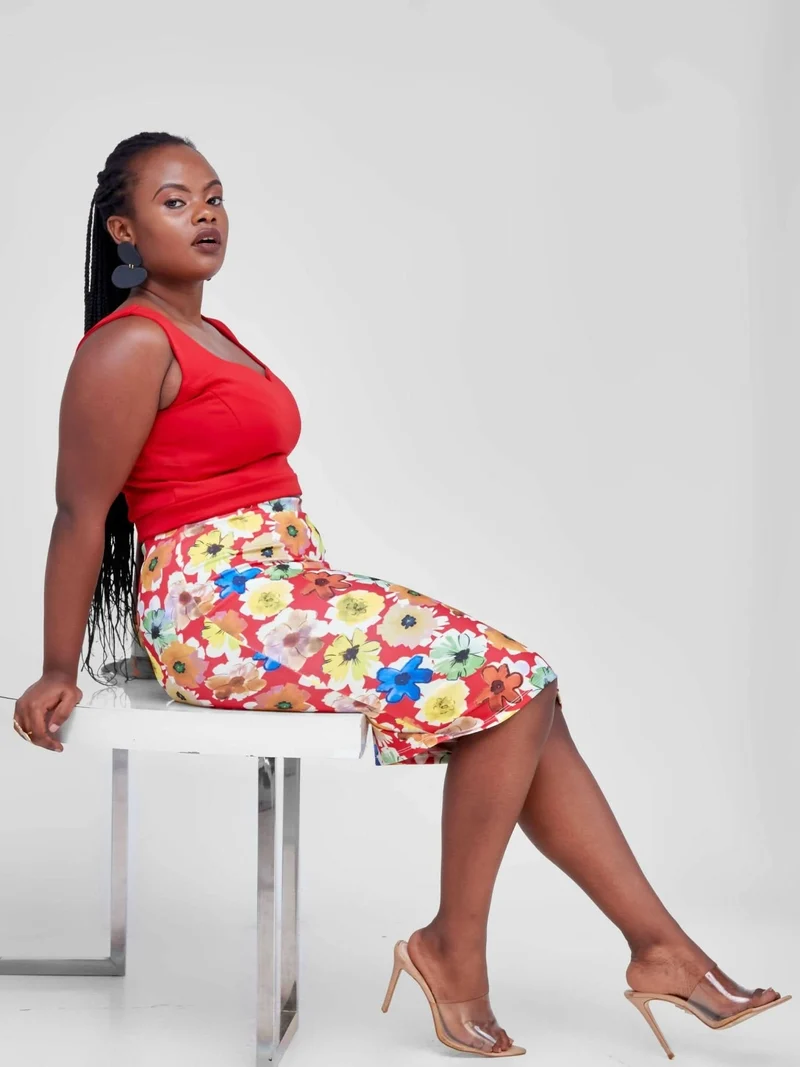 The Fashion Frenzy Floral Skirt Suit - Red