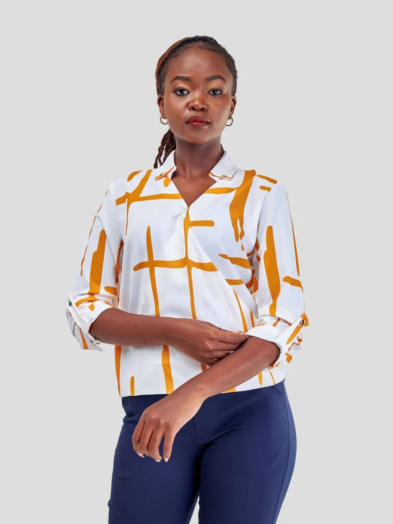 The Fashion Frenzy Blouse - White / Orange