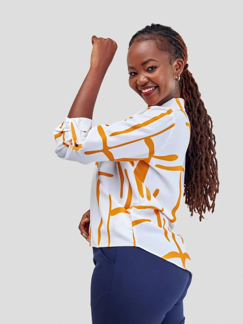 The Fashion Frenzy Blouse - White / Orange