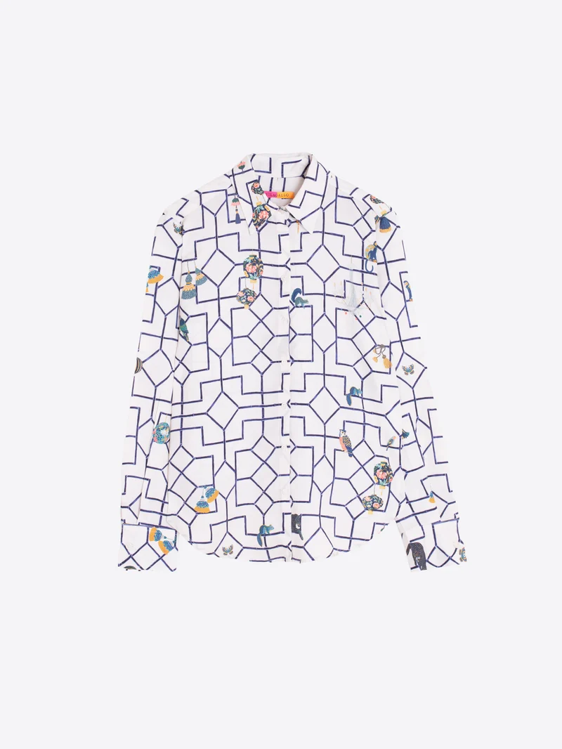 Chemise à imprimé treillis et motifs fantaisie